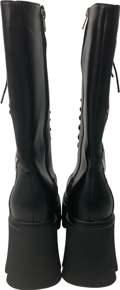 la moda Black 'big League' Chunky Platform Calf Boots UK 8 EU 41 👠