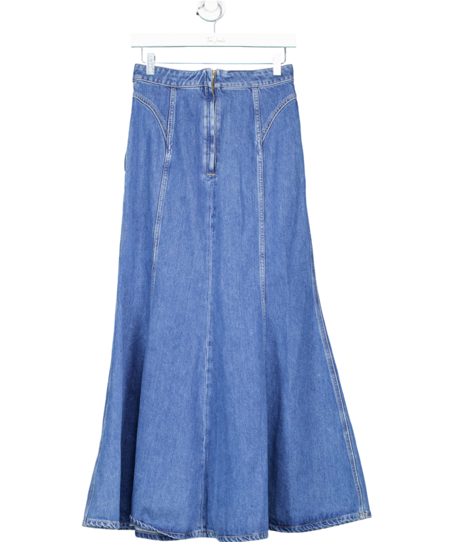 & Other Stories Denim Maxi Full Skirt With Minimal Front Pleat Detail In Blue Wash UK 8