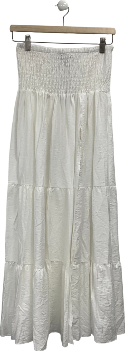Ego High Waist Side Split Tiered Maxi Skirt In White UK L