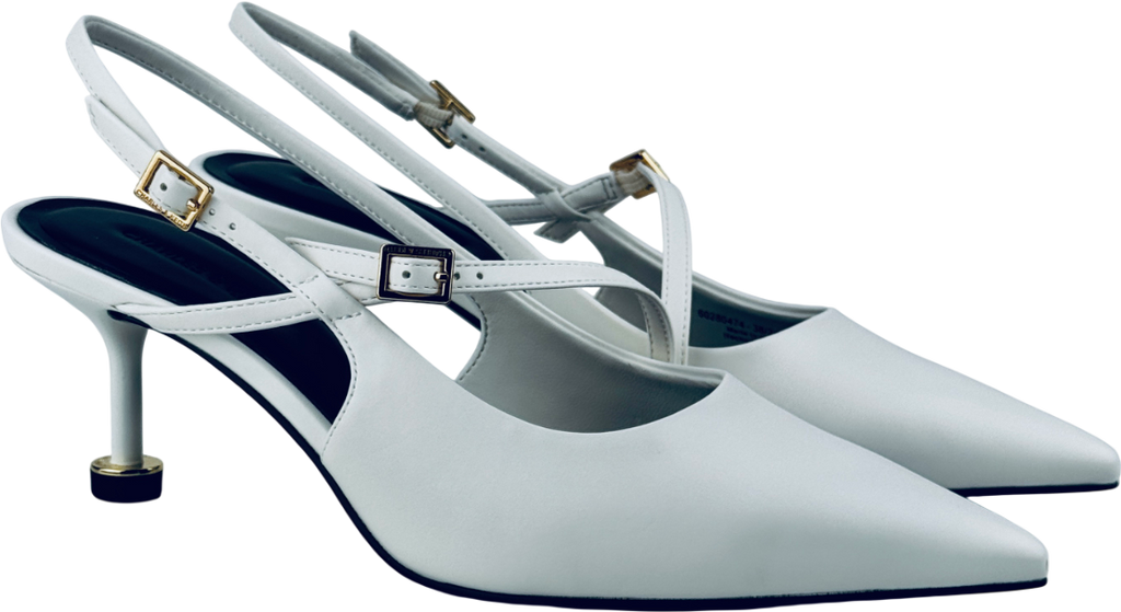 CHARLES & KEITH White Wynn Buckled Sculptural-heel Slingback Pumps UK 5 EU 38 👠