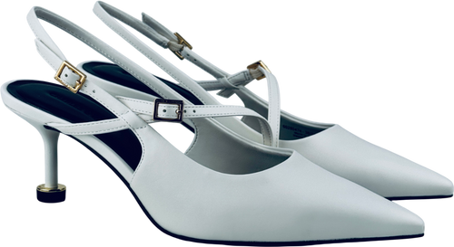 CHARLES & KEITH White Wynn Buckled Sculptural-heel Slingback Pumps UK 5 EU 38