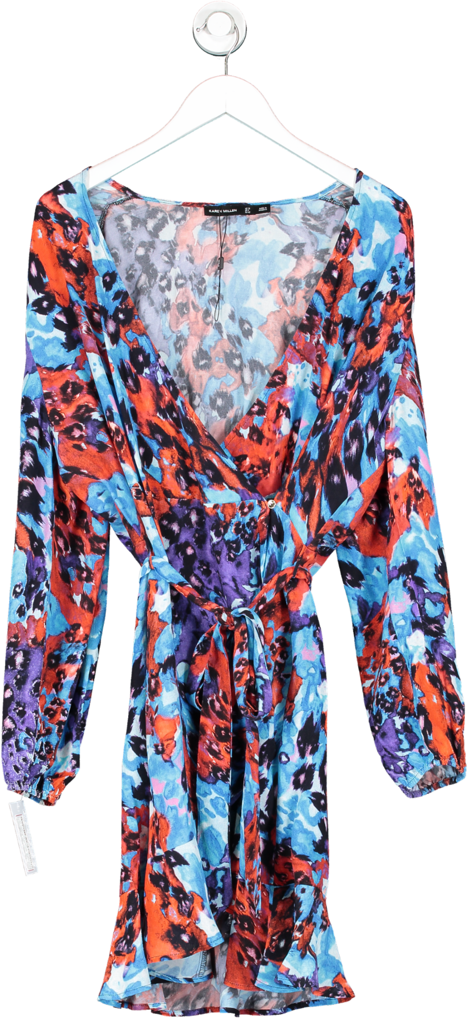 Karen Millen Multicoloured Abstract Print Frill Hem Mini Dress UK 12