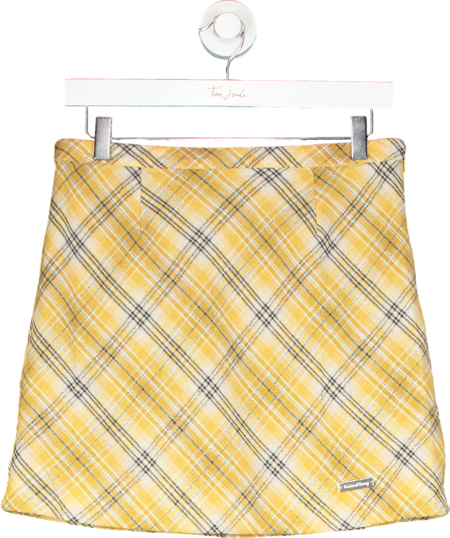 HOUSE OF SUNNY Yellow Bias Cut Check Skirt UK 8