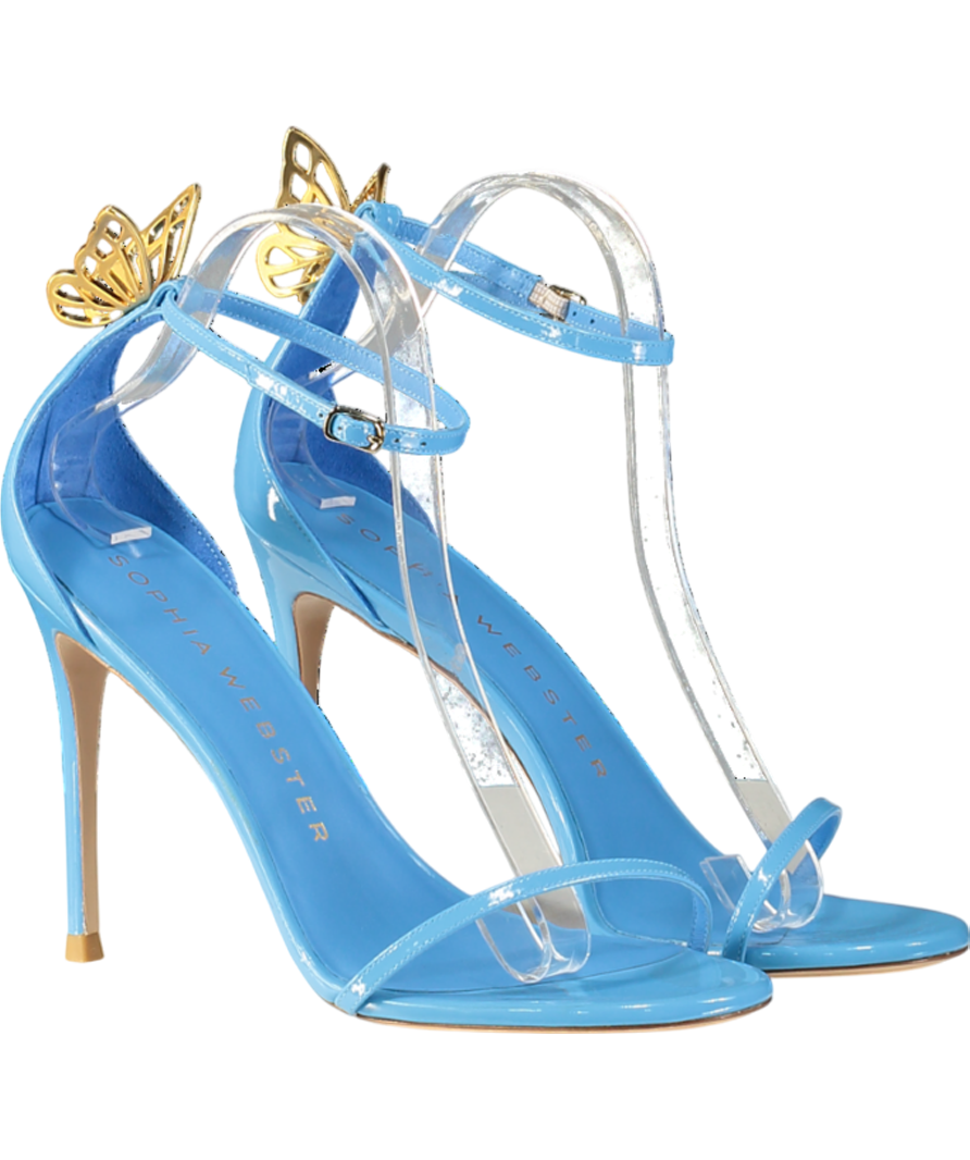 Sophia Webster Mariposa Blue / Gold Patent Butterfly Sandals 100 UK 8 EU 41