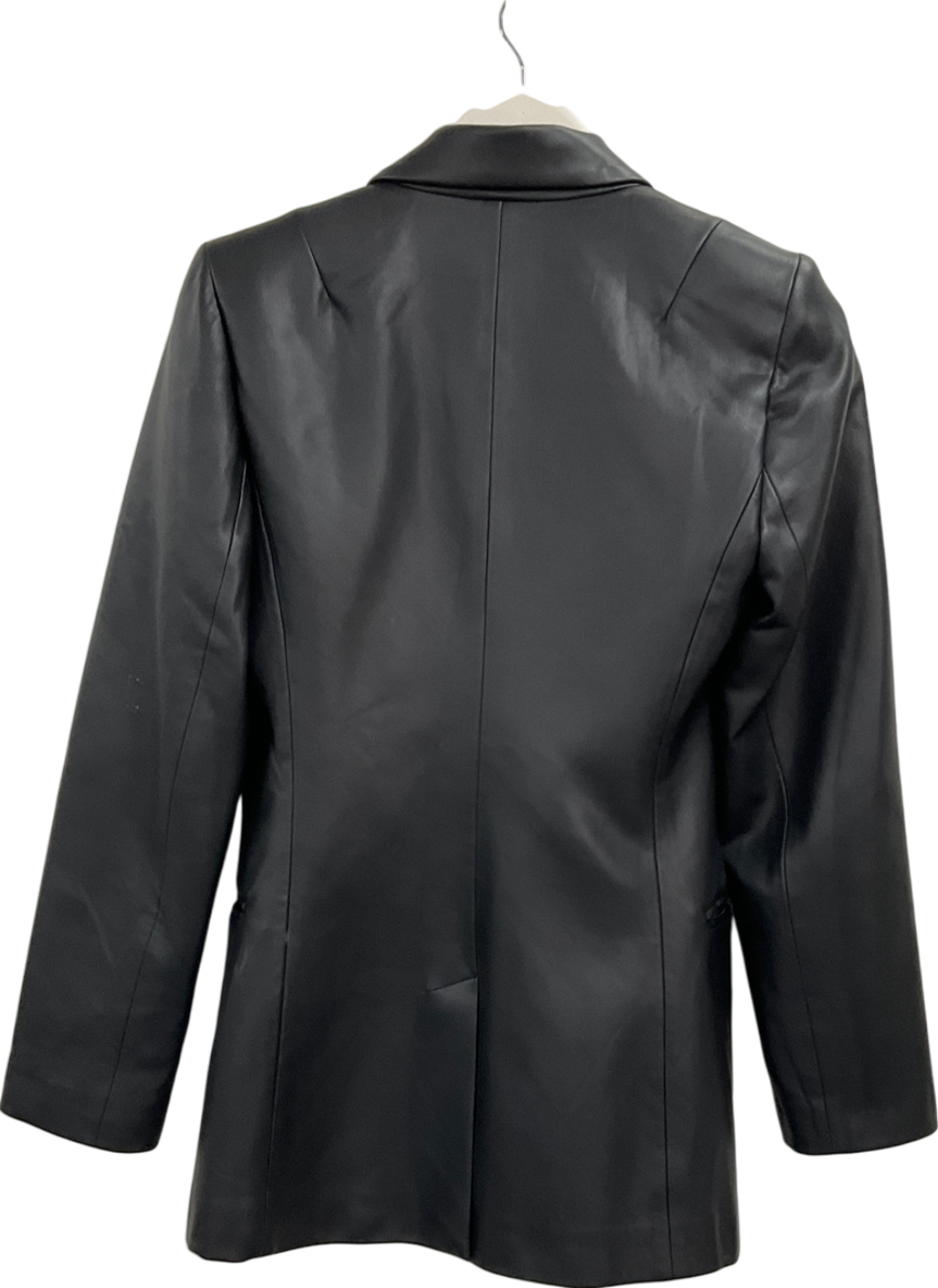 ZARA Black Double-breasted Faux Leather Blazer UK S