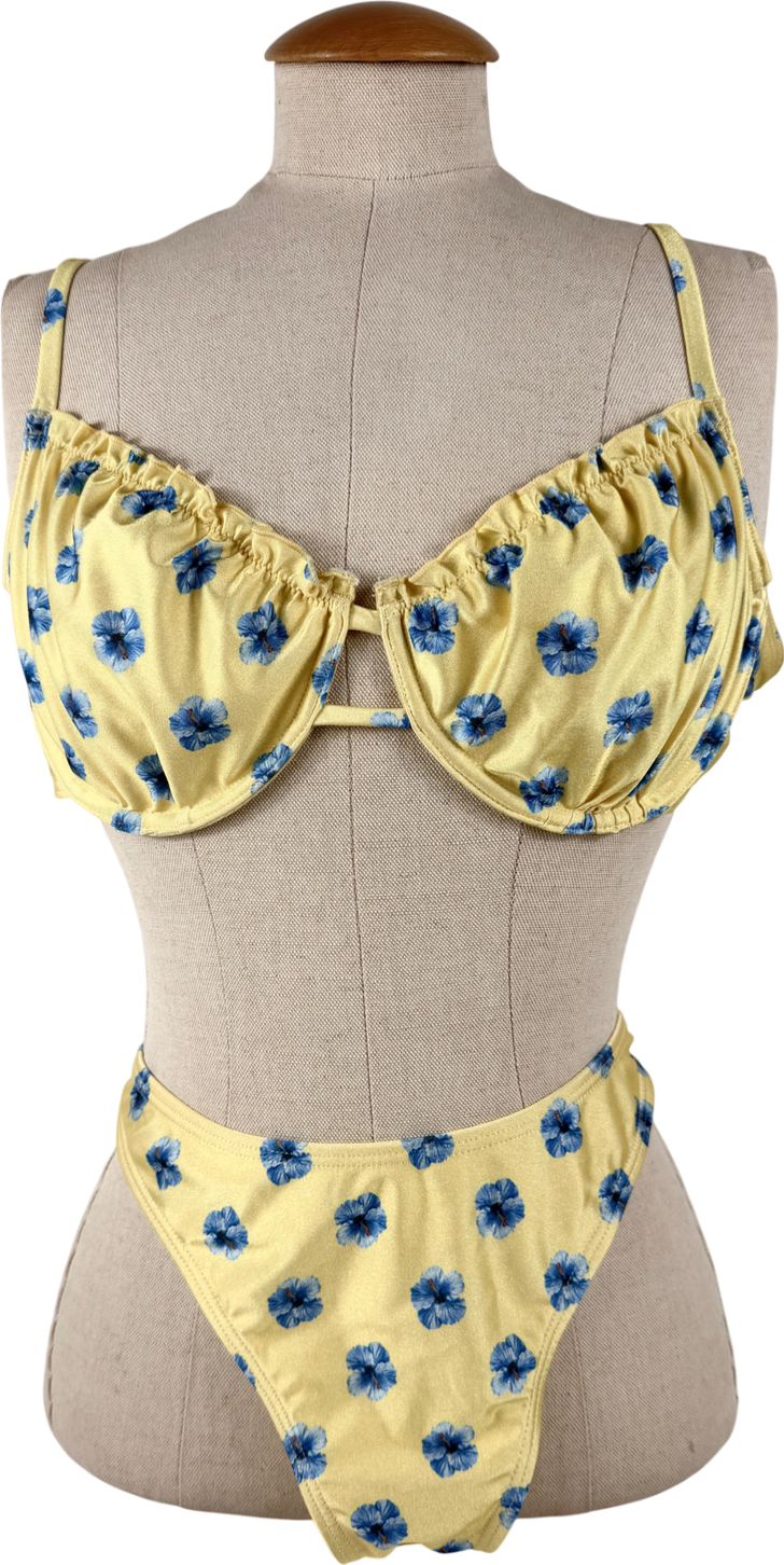 South Beach Yellow Misha Grimes Floral Print High Leg Bikini UK 12