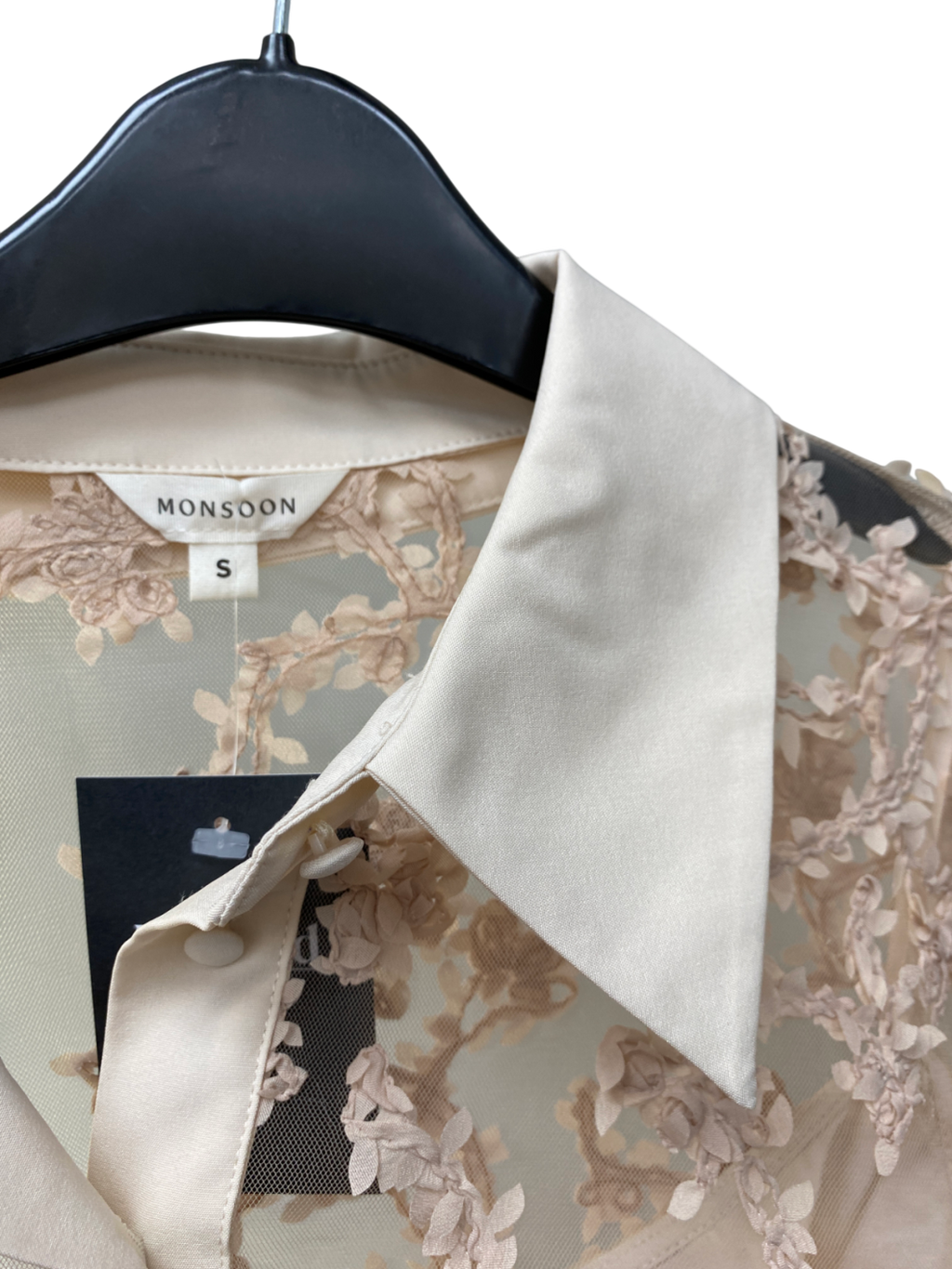 Monsoon Nude Alanna Sheer Appliqué Shirt And Midi Skirt UK S