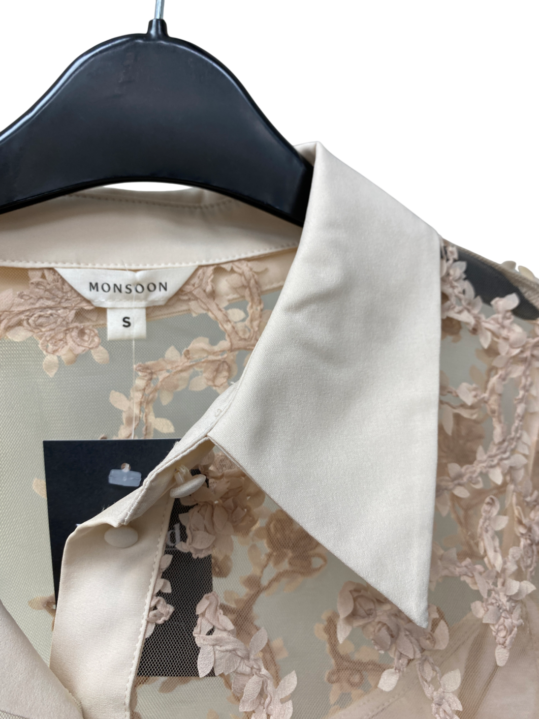 Monsoon Nude Alanna Sheer Appliqué Shirt And Midi Skirt UK S