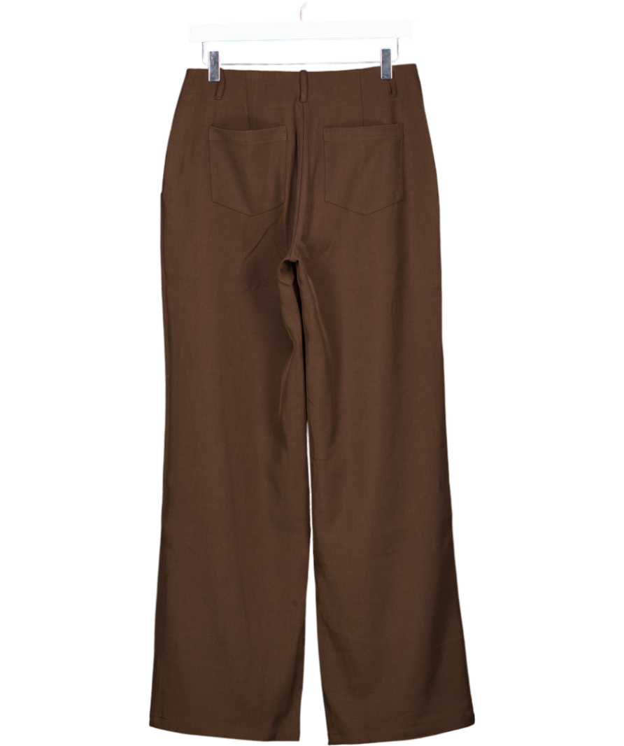 PRETTY LAVISH Brown Colson Tailored Wide Leg Trousers UK 8