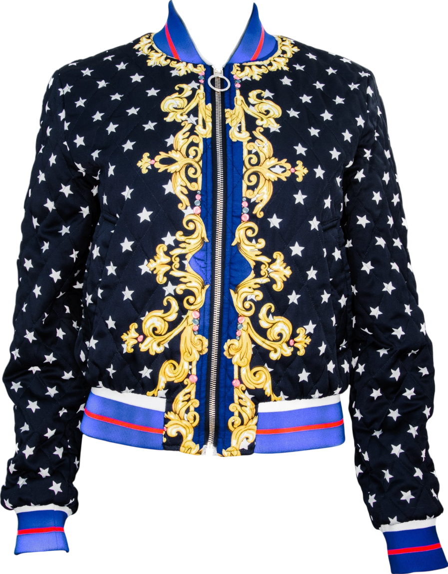 Pinko Blue Baroque Print Bomber Jacket UK 8