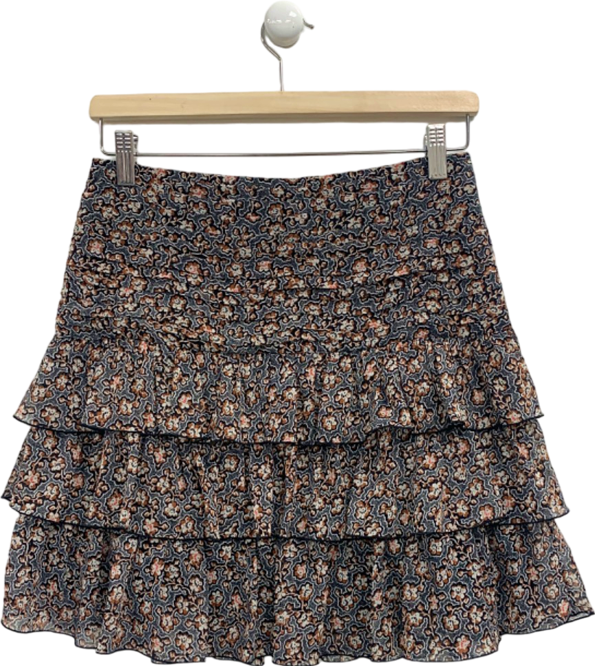 Me + Em Black Floral Tiered Skirt UK 8