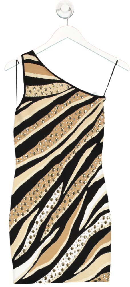 MICHAEL Michael Kors Camel / Black Studded Tiger Jacquard Mini Dress UK XS