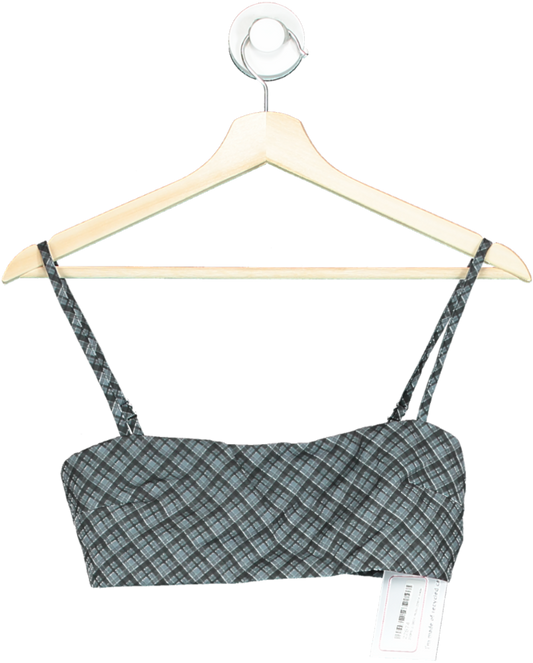 White Fox Grey Checked Cropped Top UK XS