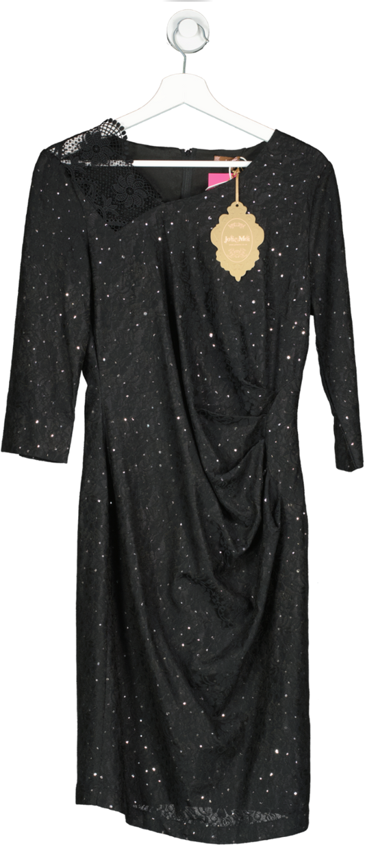 Jolie Moi Black Sequin Lace Bonded 3/4 Sleeve Dress UK 14