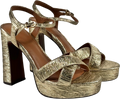 RIVER ISLAND STUDIO Metallic Gold Pleated Fabric Platform Heeled Sandals UK 6 EU 39 👠