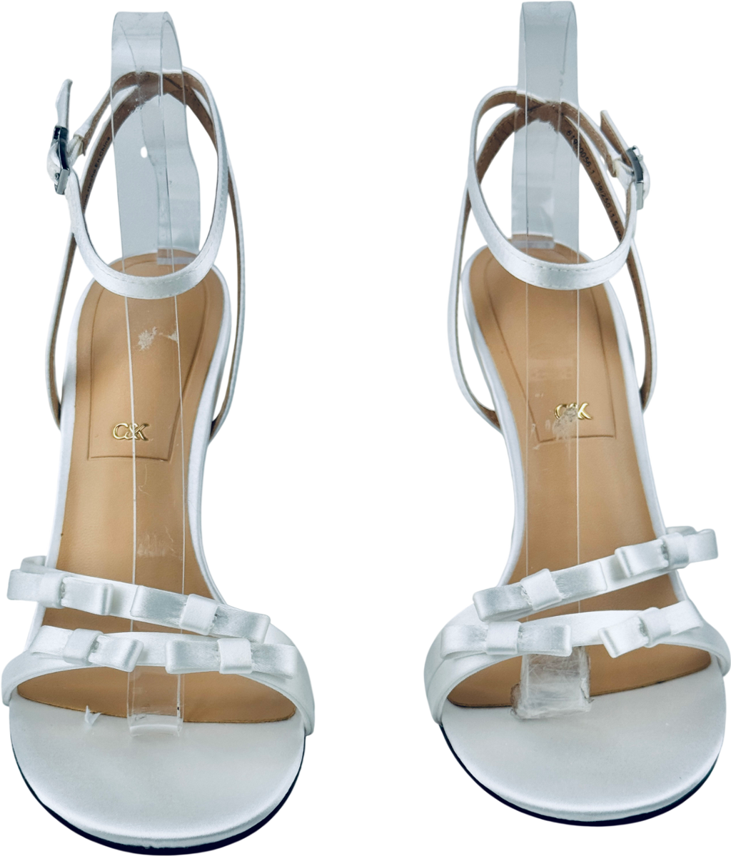 CHARLES & KEITH Jessy Bow Ankle-strap Stiletto-heel Sandals - White UK 6 EU 39 👠
