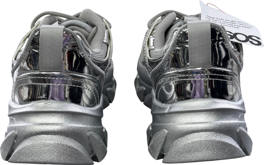 ASOS Metallic Design Chunky Trainers In Silver UK 9 EU 43 👞