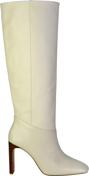 MANGO Cream Campo Leather Knee High Boots UK 4 EU 37