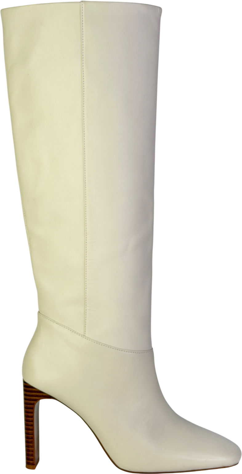 MANGO Cream Campo Leather Knee High Boots UK 4 EU 37 👠