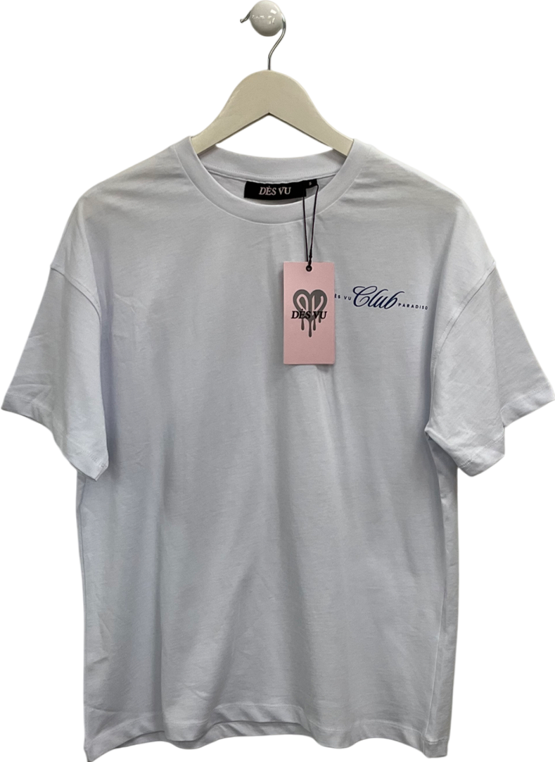 Des Vu White Club Paradiso Logo T Shirt UK S