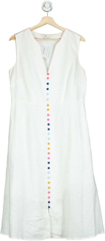 Boden White Sleeveless Rainbow Button Linen Dress UK 12