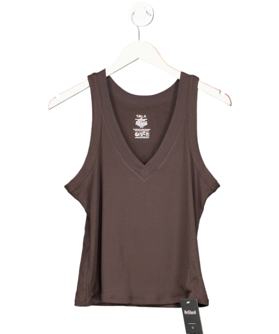 T/ALA Brown Rib V-neck Top UK XL