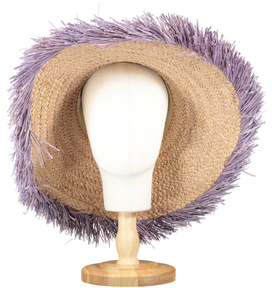 Helen Kaminski Beige Rafia Hat With Fringe Edging One Size