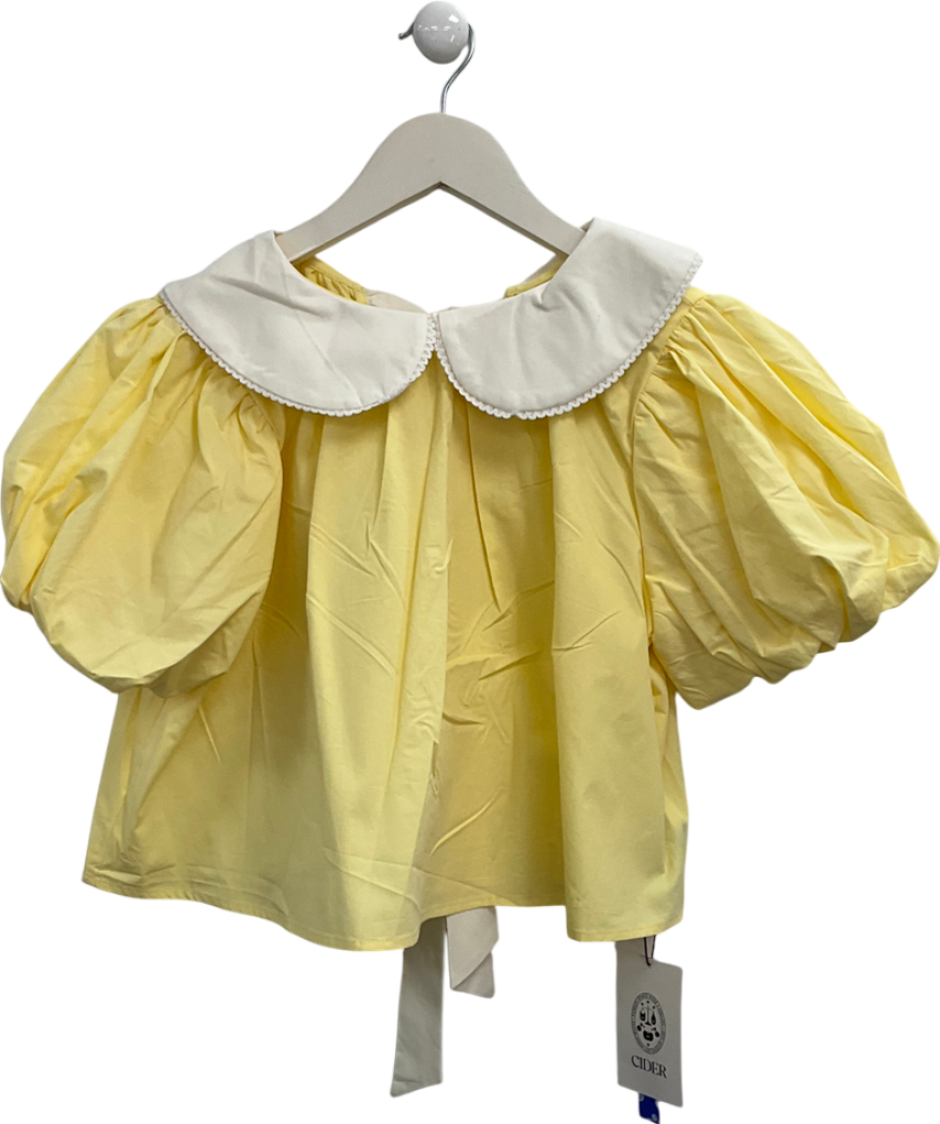 Cider Yellow Puff Sleeve Collared Top UK XS