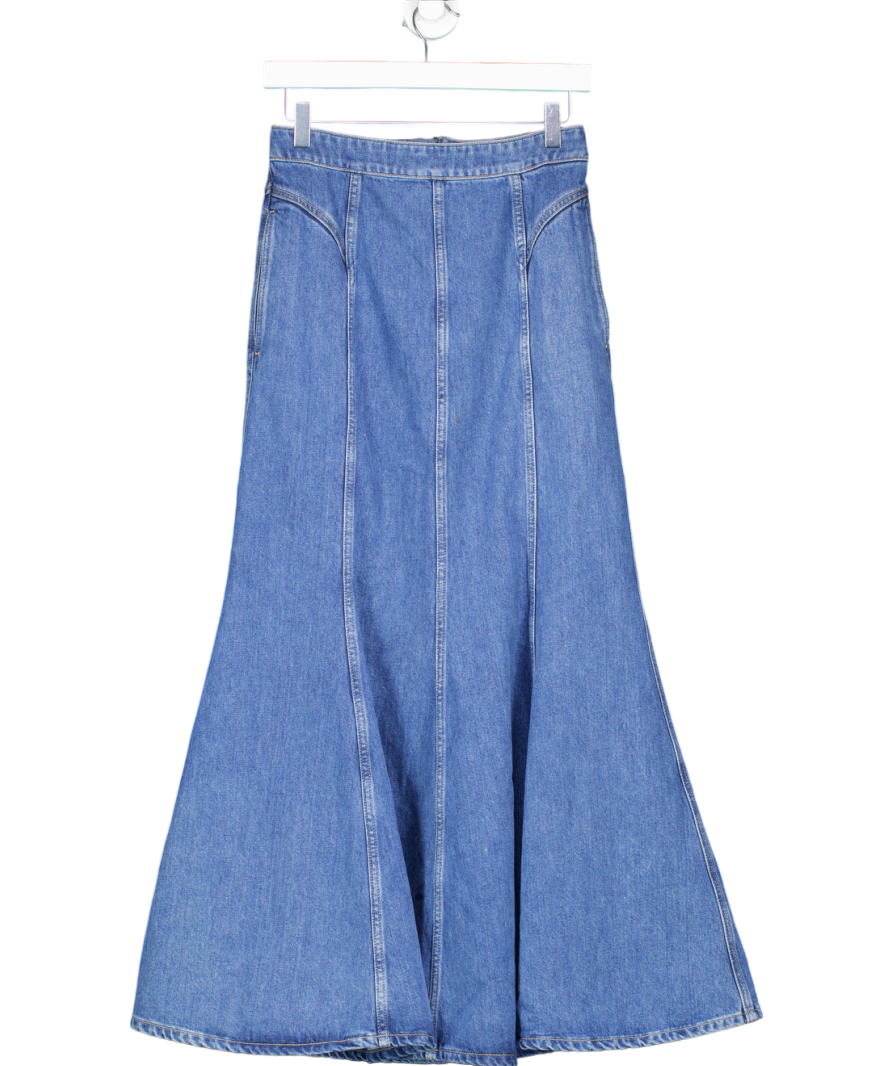 & Other Stories Denim Maxi Full Skirt With Minimal Front Pleat Detail In Blue Wash UK 8