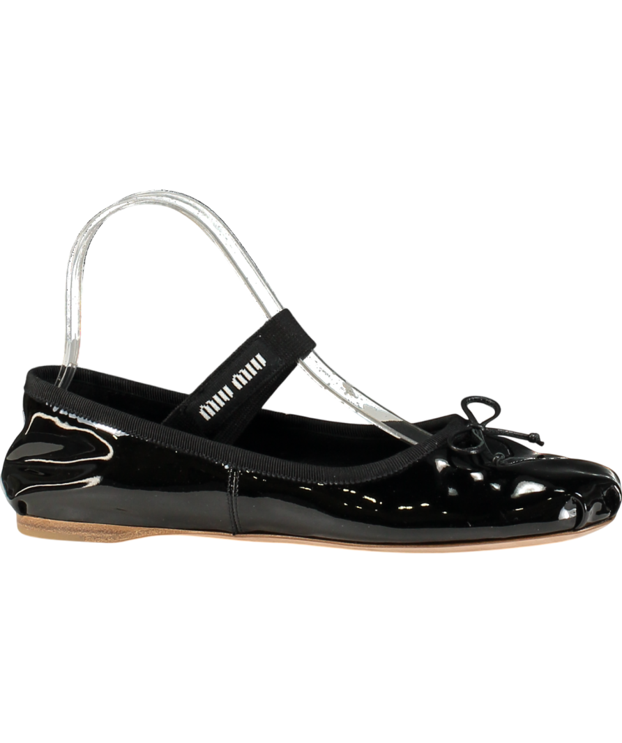 Miu Miu Black Patent Leather Logo Strap Ballerina Pumps UK 5 EU 38 👠