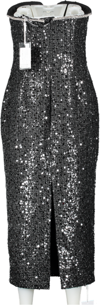 Self-Portrait Black Sequin Boucle Midi Dress UK 8