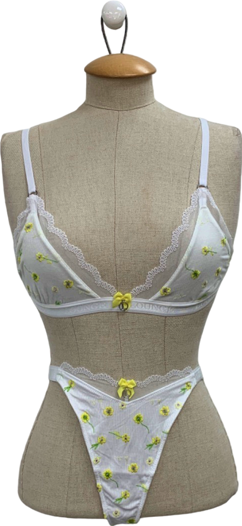 Lounge White Ribbed Floral Lingerie Set S