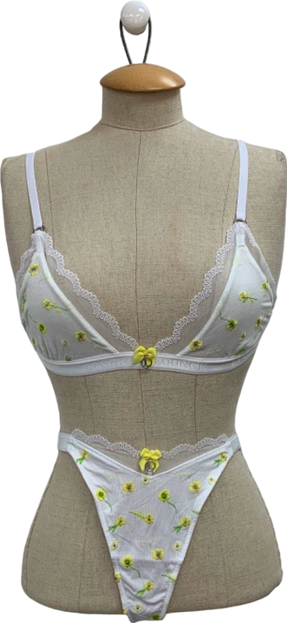 Lounge White Ribbed Floral Lingerie Set S