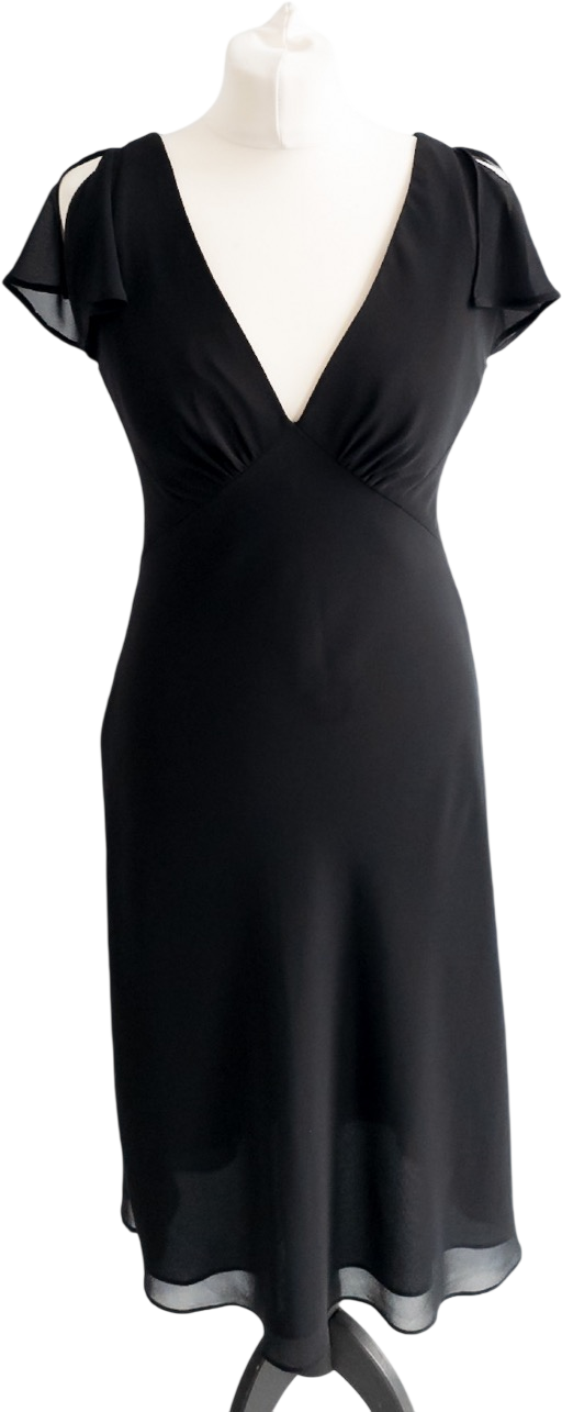 Amanda Wakeley Elements Black Sheer Split Sleeve Fit And Flare Midi Dress UK 10