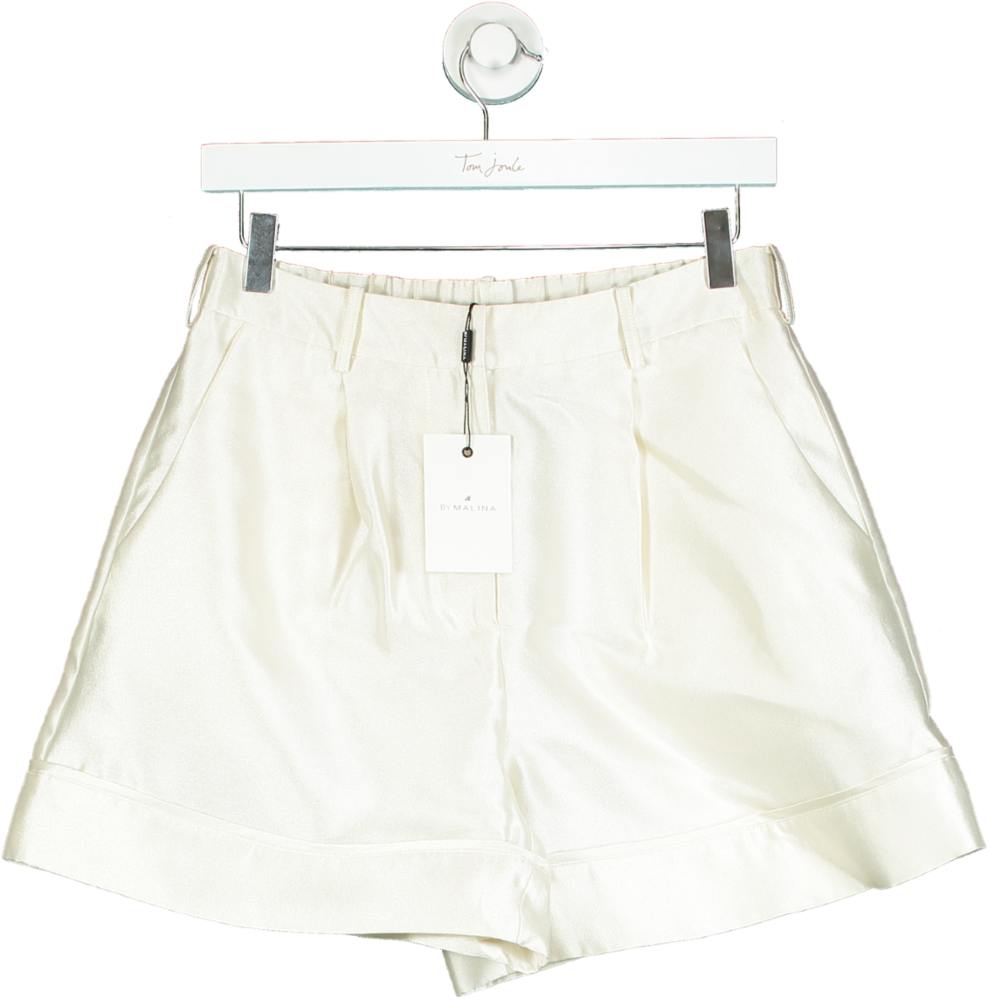 By Malina White Satin Shorts UK S