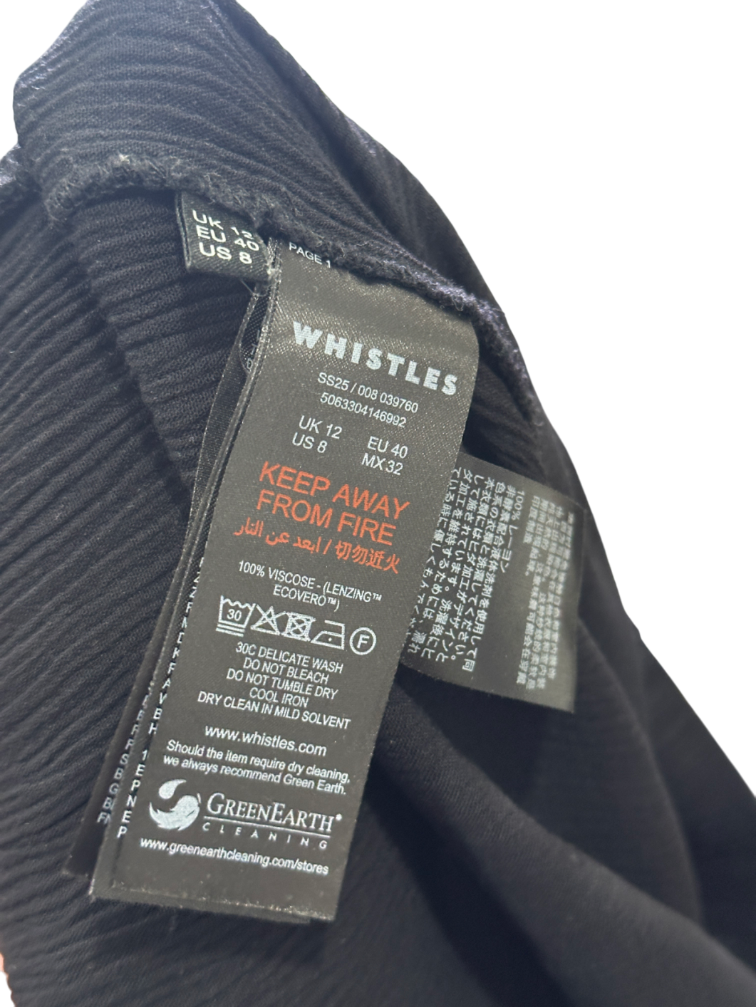 Whistles Black Tie Front Beach Trouser UK 12