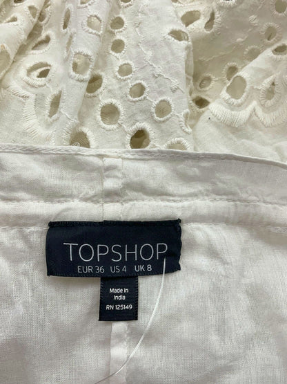 Topshop White Embroidered Blouse UK 8