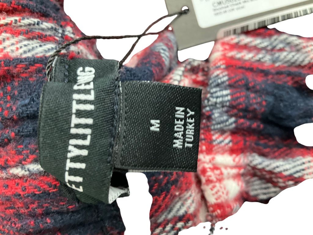 PrettyLittleThing Red Brushed Check Wide Leg Pj Trousers UK M