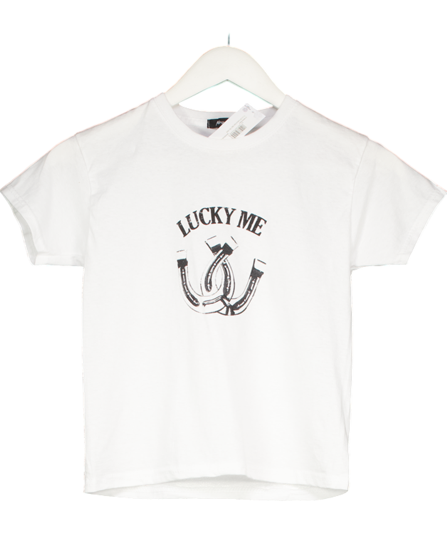 Nasty Gal White Lucky Me Horseshoe Graphic Baby T Shirt UK S