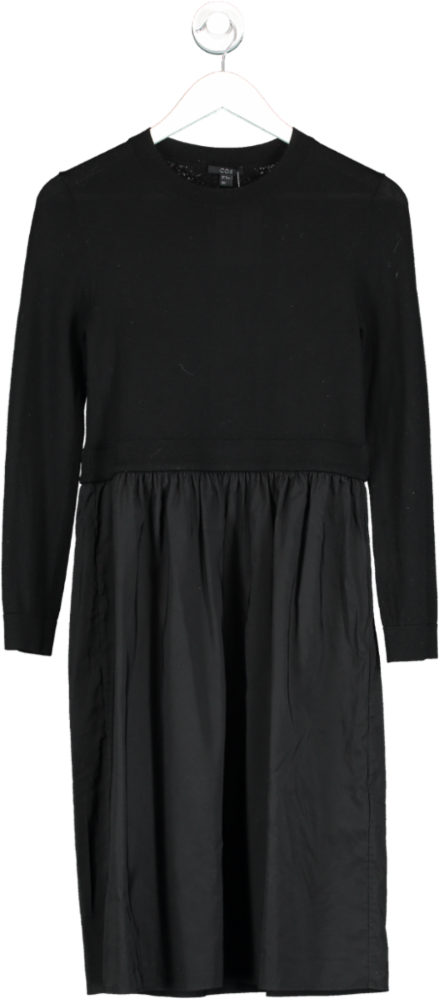 cos Black Wool Dress With Contrasting Skirt UK XS