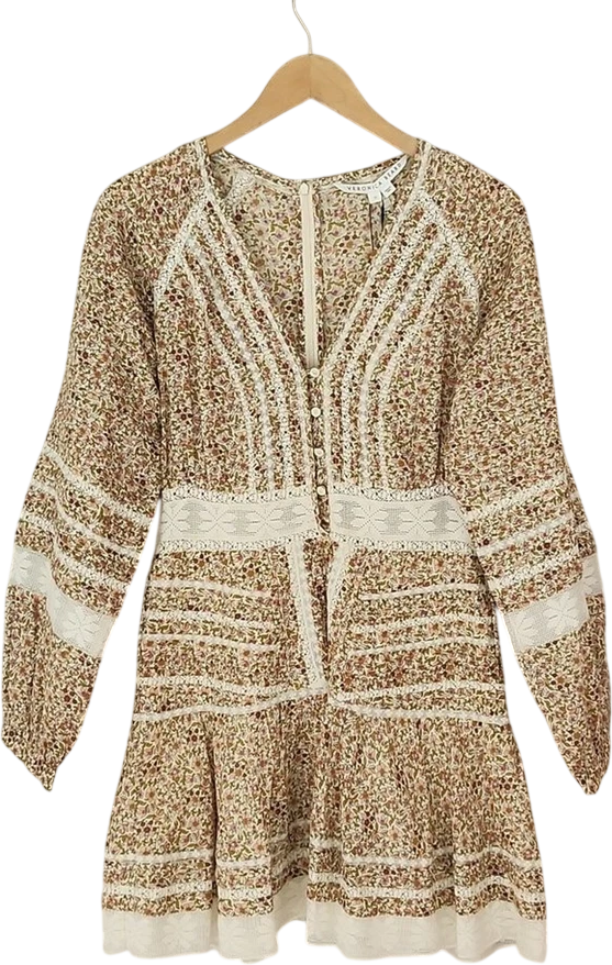 Veronica Beard Cream Addilyn Stone Multi Floral Dress UK 8
