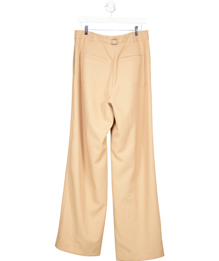 Karen Millen Beige Compact Stretch Tailored Wide Leg Trousers UK 12