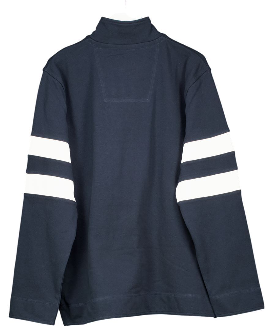 Crew Clothing Blue Navy & White Stripe Padstowe Pique 1/4 Zip Sweatshirt UK XL