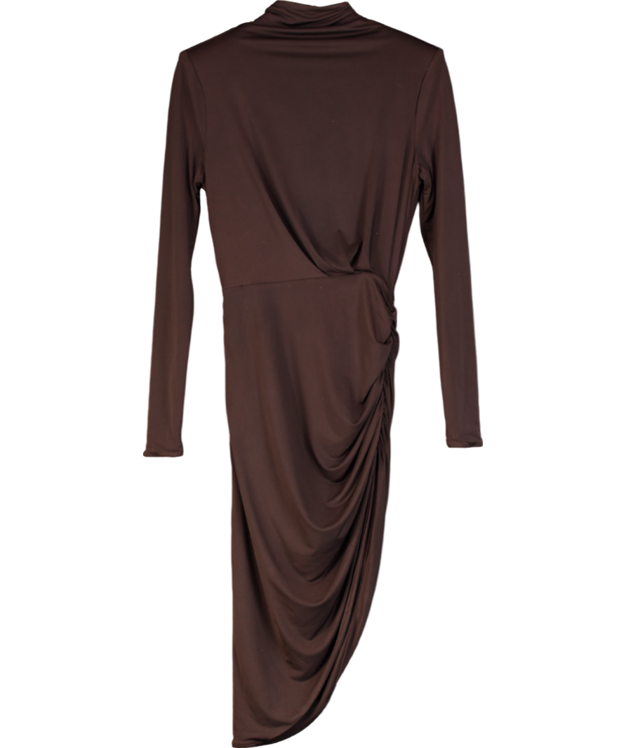 Mimii London Brown Asymmetric Ruched Long Sleeve Dress UK XS