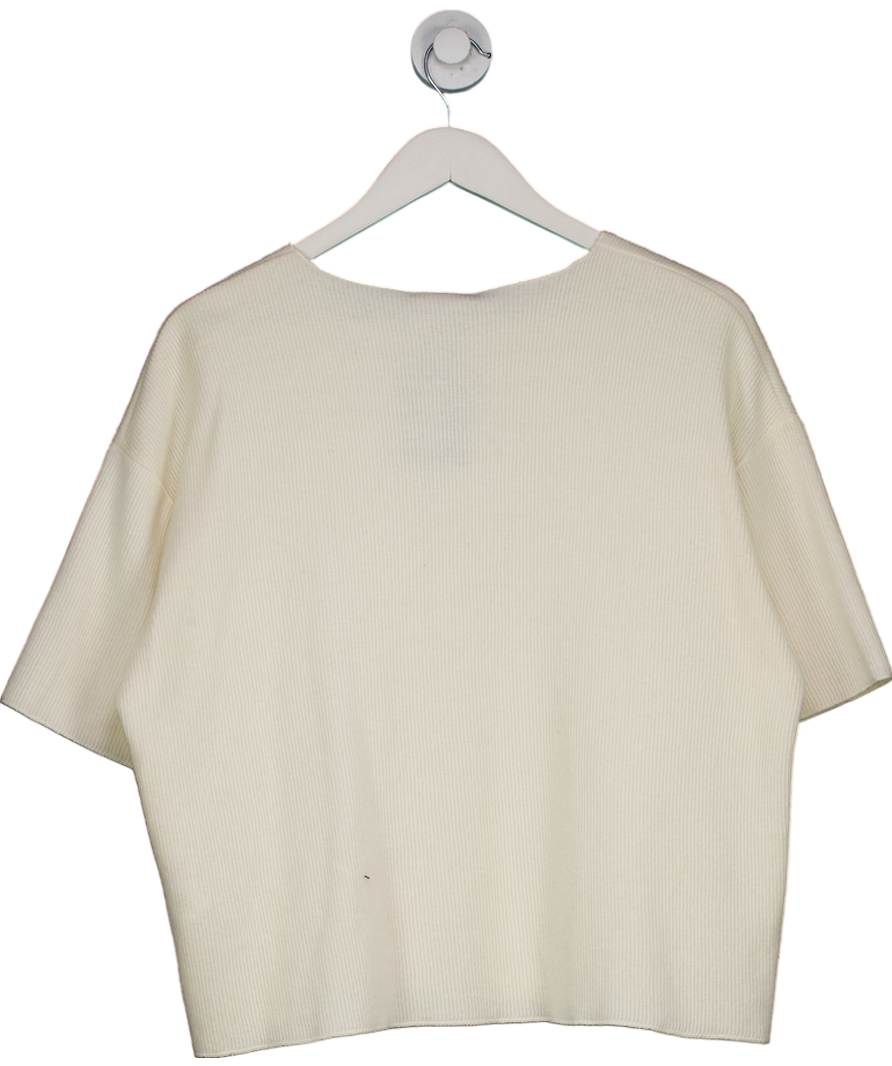 ZARA Cream Ribbed Cotton T-shirt UK M