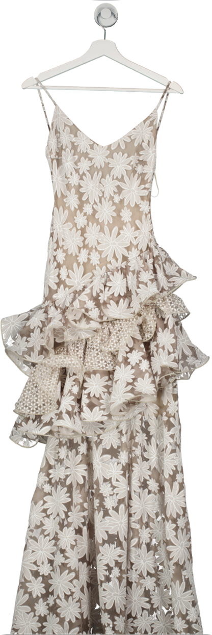 Gul Hurgel Beige Tiered Skirt Floral Maxi Dress UK XS