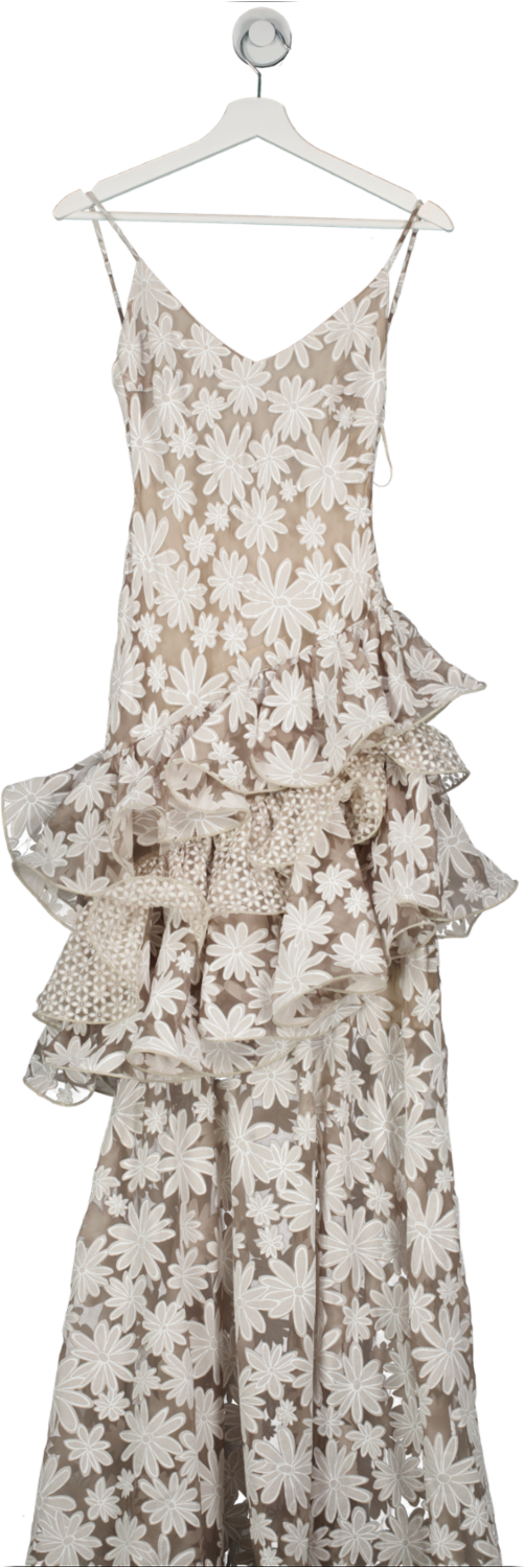 Gul Hurgel Beige Tiered Skirt Floral Maxi Dress UK XS