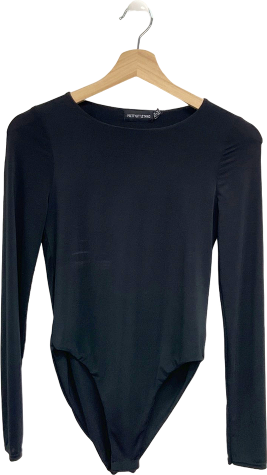 Pretty Little Thing Black Long Sleeve Bodysuit UK 10