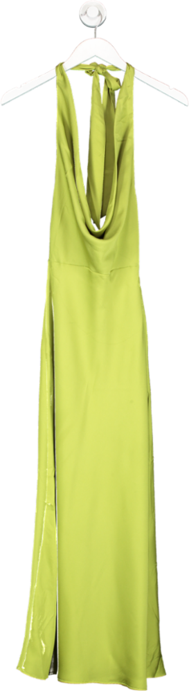 MANGO Green Draped Neck Satin Dress UK 6