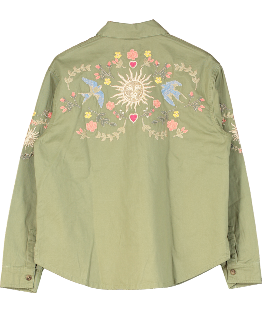 Nobody's Child Elizabeth Scarlett Green Denim Embroidered Shacket UK S